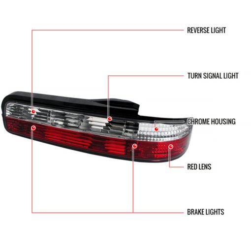 SpecD 89-94 Nissan 240SX S13 Coupe Tail Lights (Chrome Housing/Red Clear Lens) - Image 3