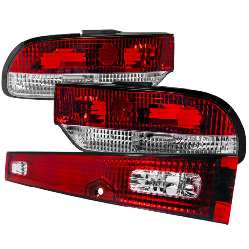 SpecD 89-94 Nissan 240SX S13 Hatchback Tail Lights & Center Trunk Light (Chrome Housing/Red Clear Lens)