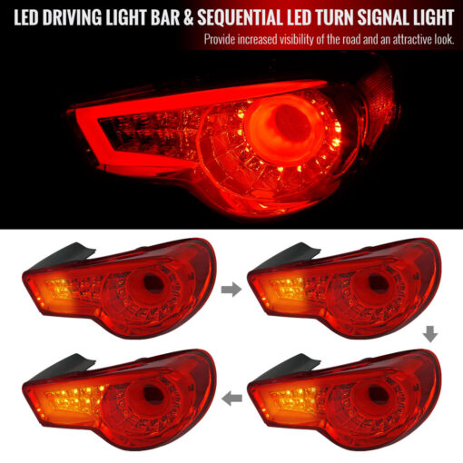 SpecD 2012-2016 Scion FRS/ Subaru BRZ/ Toyota 86 Sequential LED Tail Lights (Chrome Housing/Red Lens) - Image 3