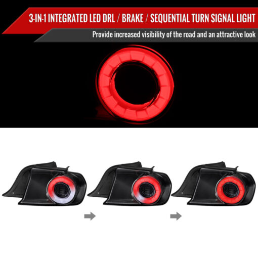 SpecD 2015-2022 Ford Mustang Coupe/Convertible Red LED Bar Tail Lights (Glossy Black Housing/Clear Lens) - Image 3