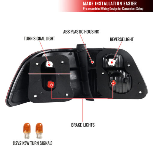 SpecD 1999-2000 Honda Civic Sedan Tail Lights (Chrome Housing/Red Clear Lens) - Image 3