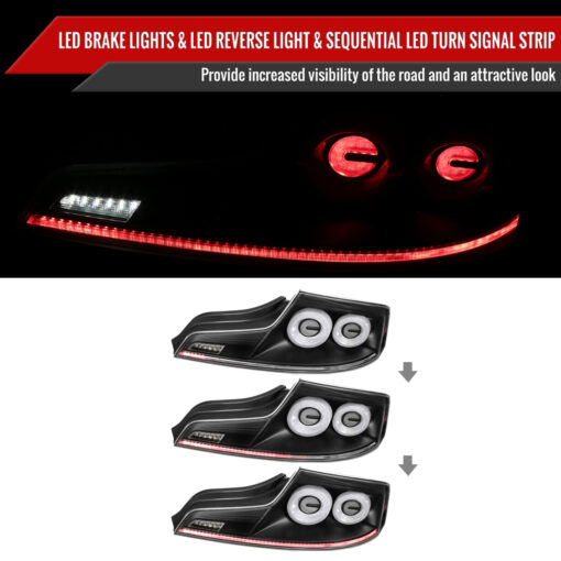 SpecD 2003-2007 Infiniti G35 Coupe White LED Halo Sequential Signal Tail Lights (Matte Black Housing/Clear Lens) - Image 3