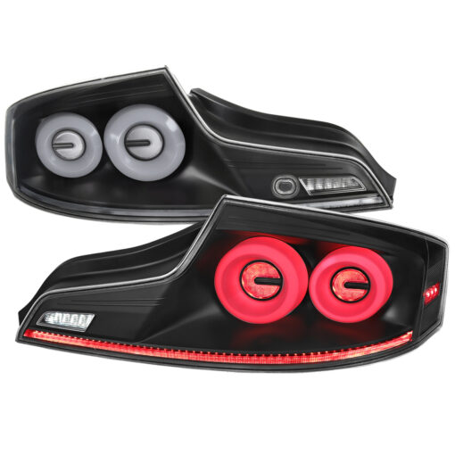 SpecD 2003-2007 Infiniti G35 Coupe White LED Halo Sequential Signal Tail Lights (Matte Black Housing/Clear Lens)
