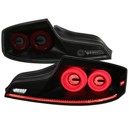 SpecD 2003-2007 Infiniti G35 Coupe Red LED Halo Sequential Signal Tail Lights (Matte Black Housing/Smoke Lens)